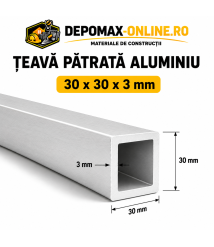 Teava patrata aluminiu 30 x 30 x 3 mm, 6 metri (EN AW-6060)